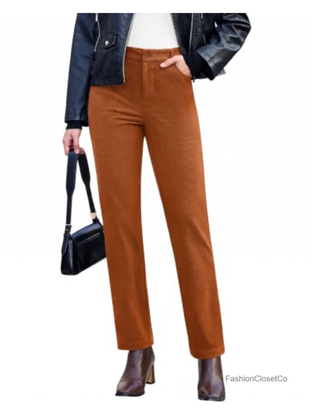 Corduroy Pants Women High Waisted Straight Leg Elastic Waist Stretchy Casual